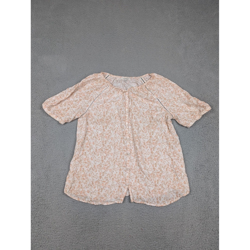 Angels Forever Young Blouse Womens Medium Peach Floral Button Front Boho Crochet